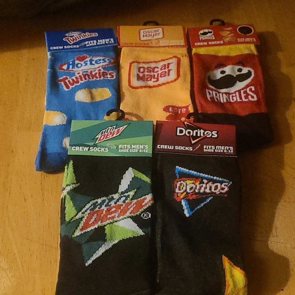 Socks - 5 pair Doritos,Pringles, Oscar Mayer, Mountain Dew and Hostess Twinkies
